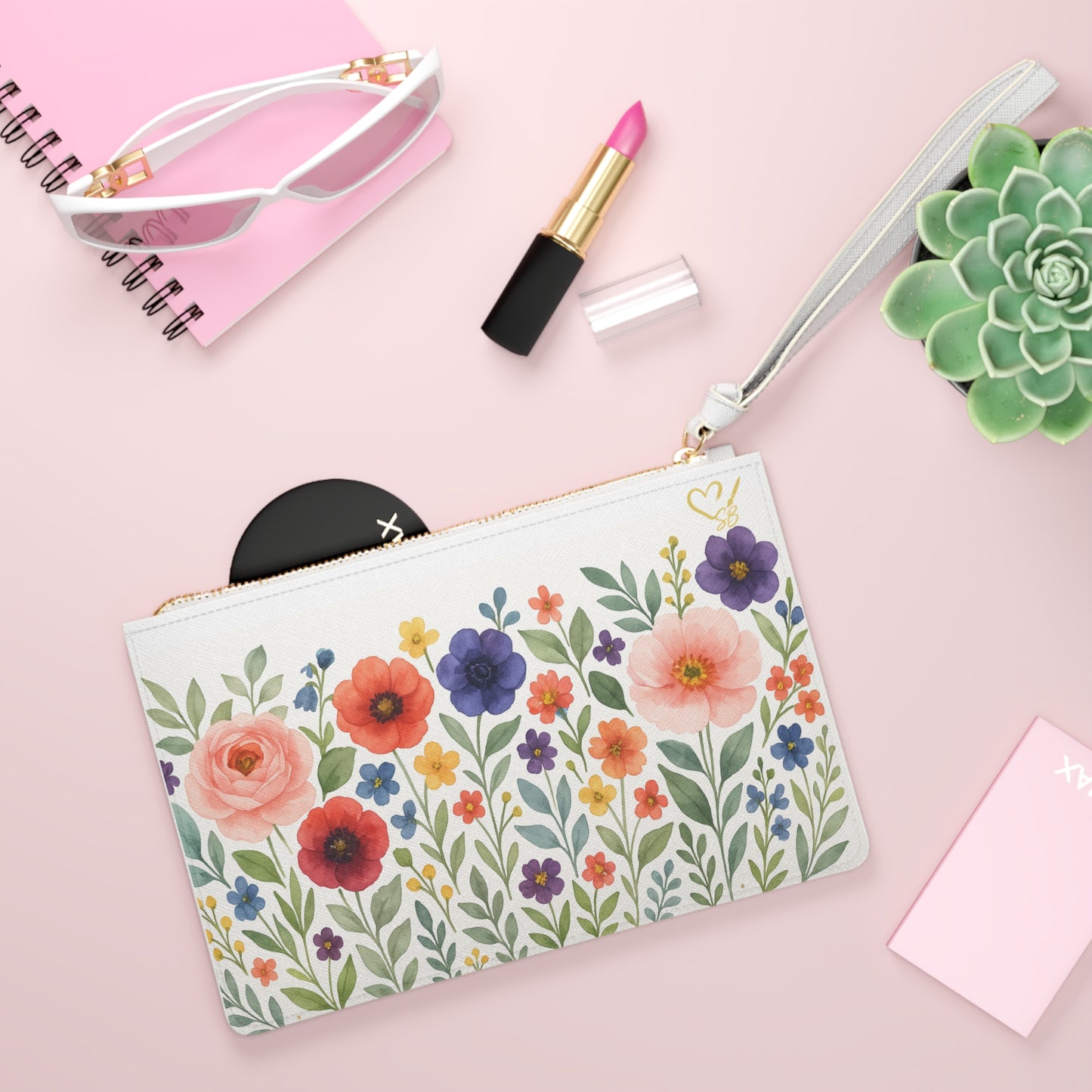 Floral Field Clutch Bag — Watercolor Wildflower Wristlet