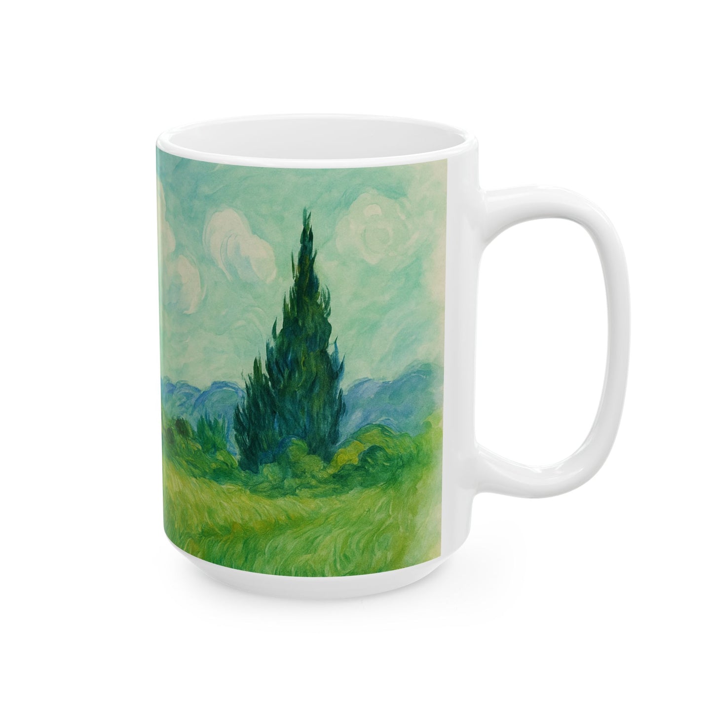 Van Gogh Landscape-Echoes of the Masters- Ceramic Mug — Serene Meadow & Sky Coffee Cup (11oz, 15oz)
