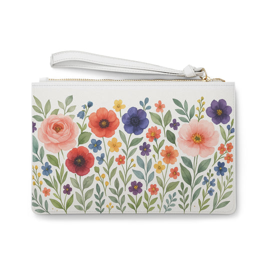 Floral Field Clutch Bag — Watercolor Wildflower Wristlet