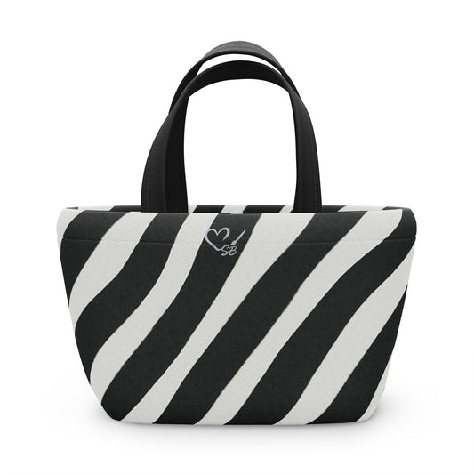 Zebra Print Lunch Bag — Insulated Black & White Animal Stripe Tote