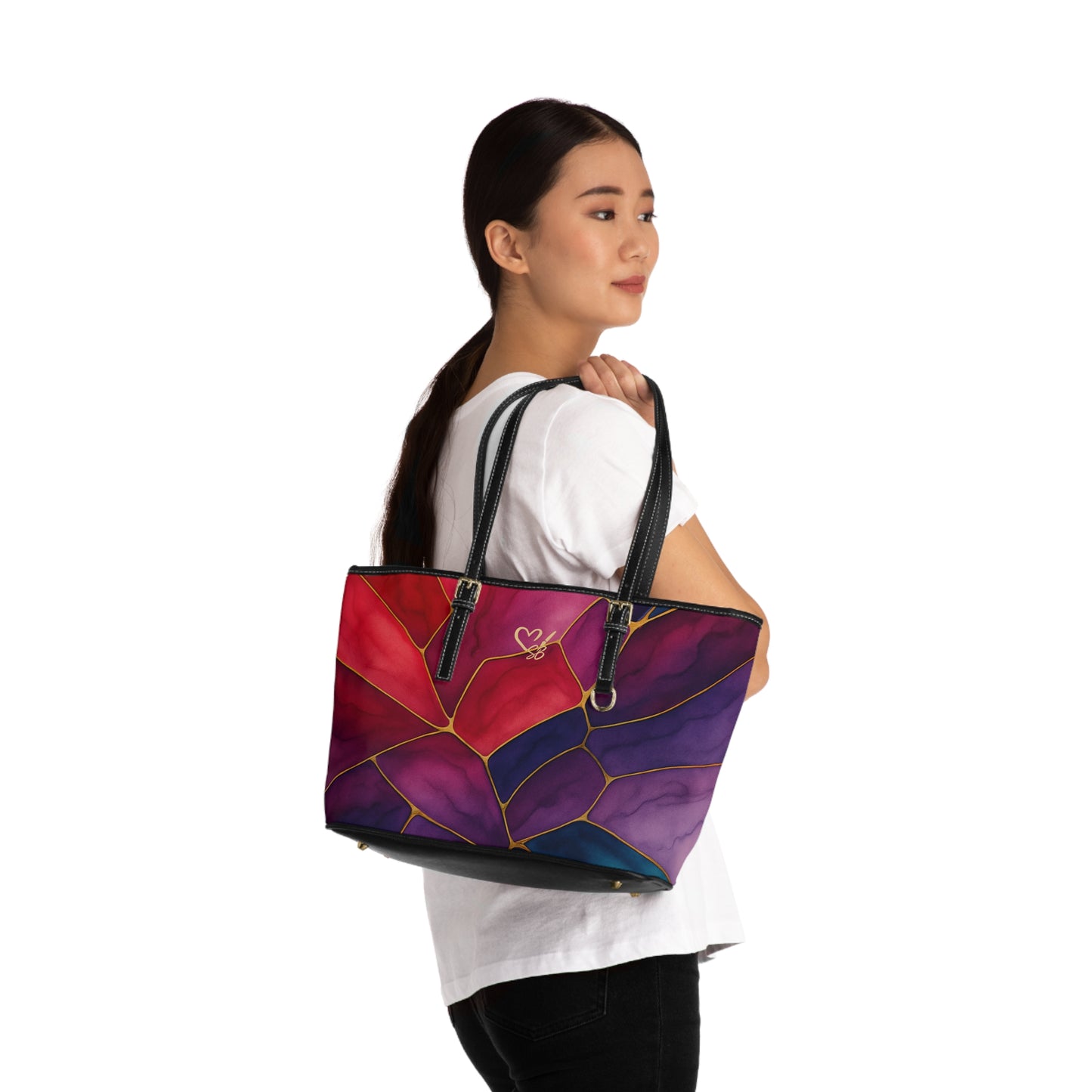 Shelby-2025 Artisian Collection— Stained Glass Floral PU Leather Shoulder Tote