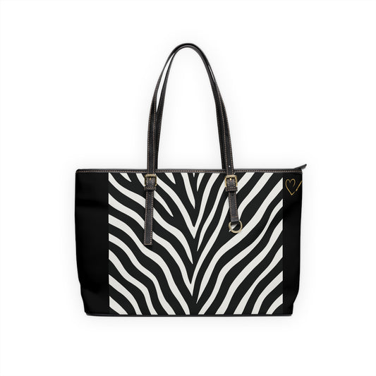Zebra Print PU Leather Shoulder Bag — Black & White Animal Print Tote