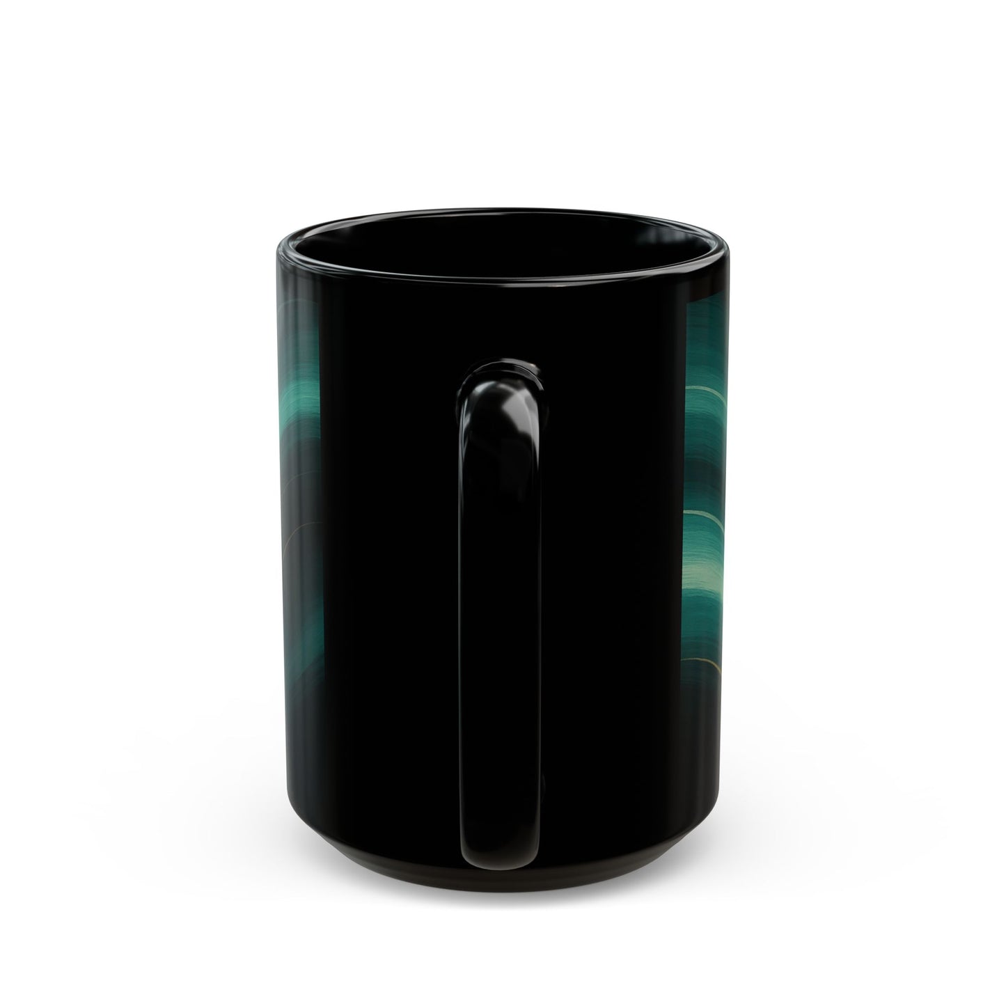 Emerald Wave 3-Soulful Collection-Black Coffee Mug — 11oz/15oz Abstract Teal Swirl Ceramic