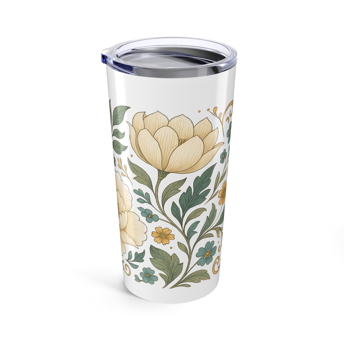 Vintage Cream Peony Travel Cup-20oz Floral Tumbler