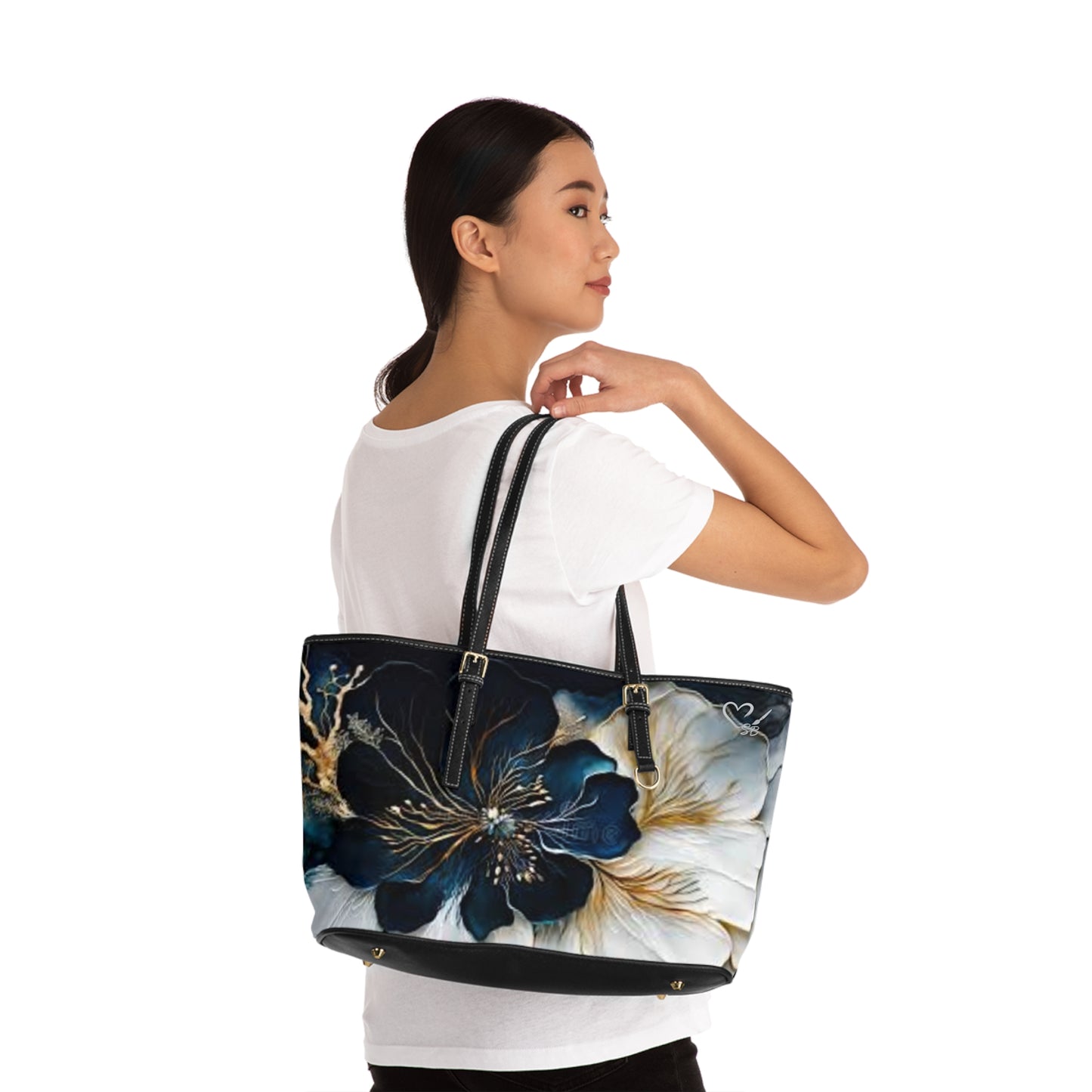 Indigo Floral 2025 Artisan Collection- PU Leather Shoulder Bag — Wearable Art