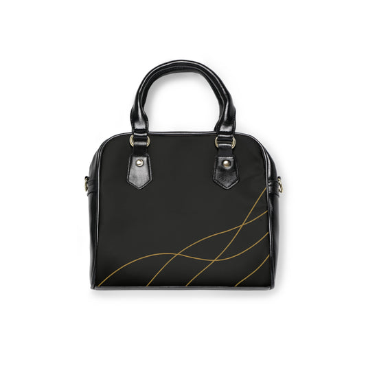 Lola- 2025 Artisan Collection-Elegant Black Shoulder Handbag with Gold Wave Accent