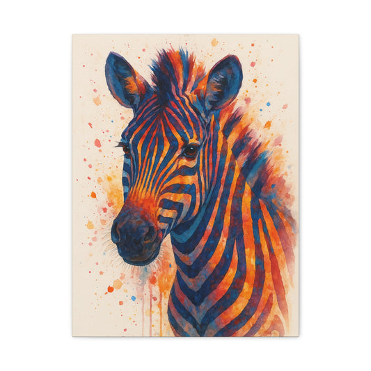 Zebra-Bold Colorful Abstract Animal Acrylic Ink Matte Canvas (Stretched)