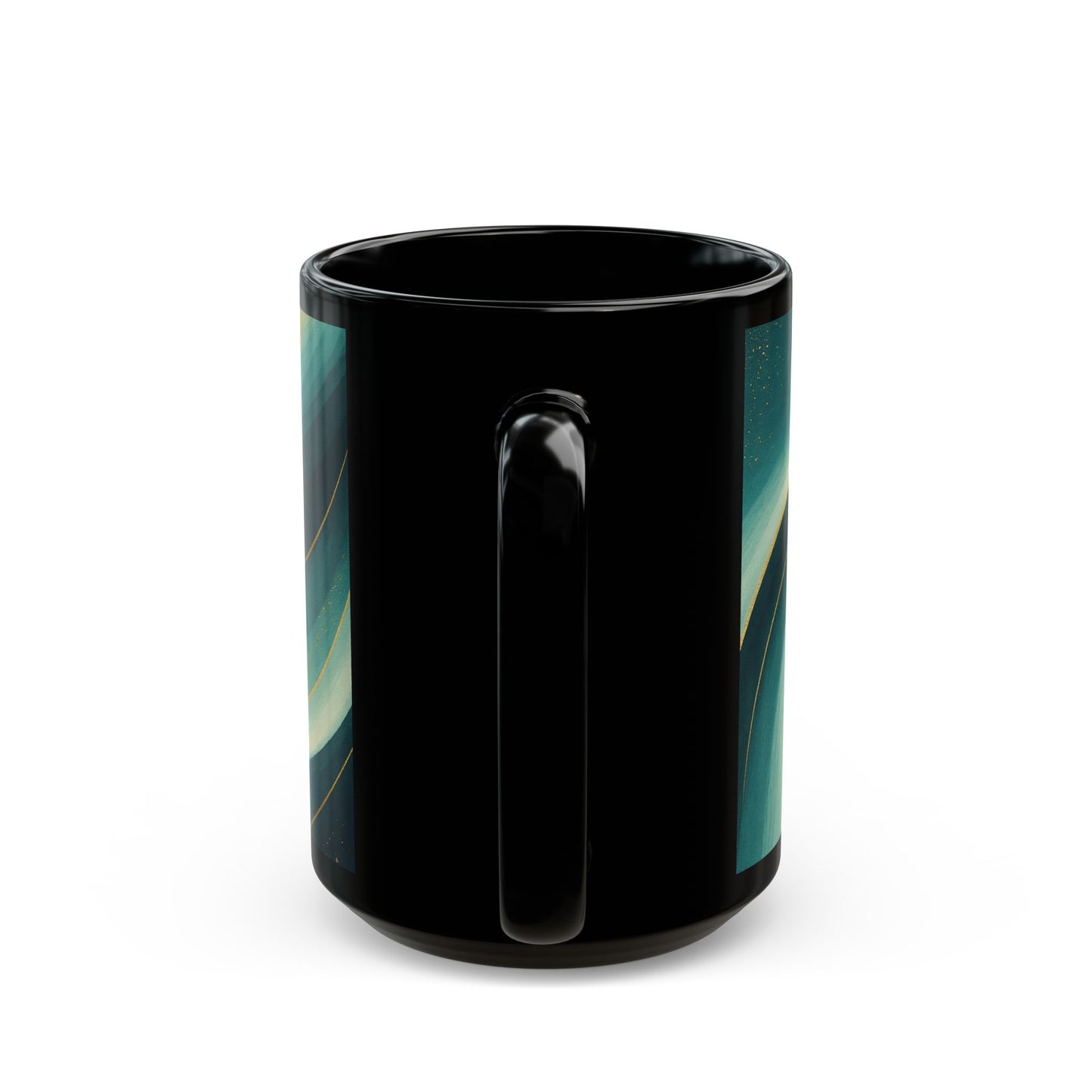 Teal & Gold Abstract Swirl Black Coffee Mug- Soulful Collection (11oz, 15oz)