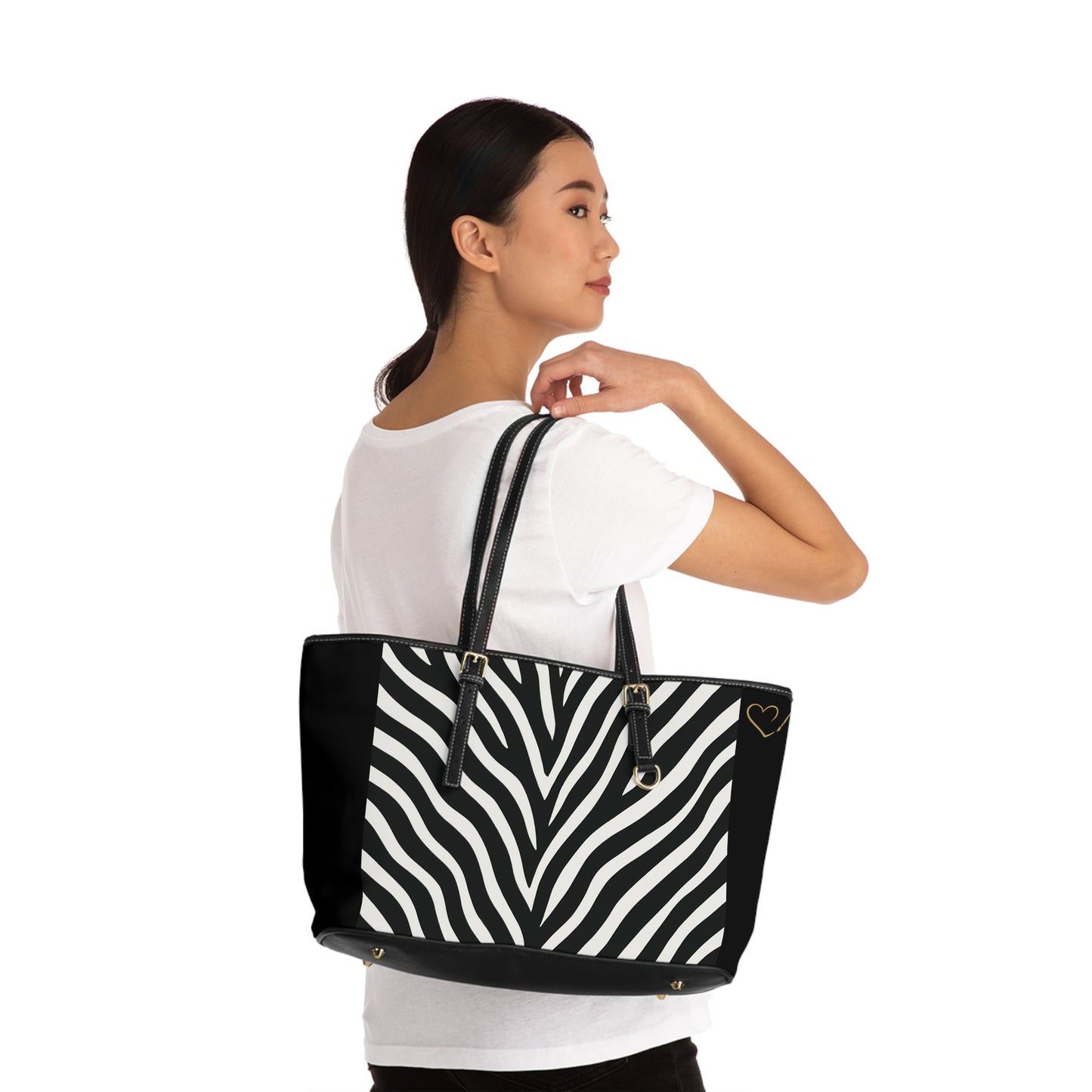 Zebra Print PU Leather Shoulder Bag — Black & White Animal Print Tote