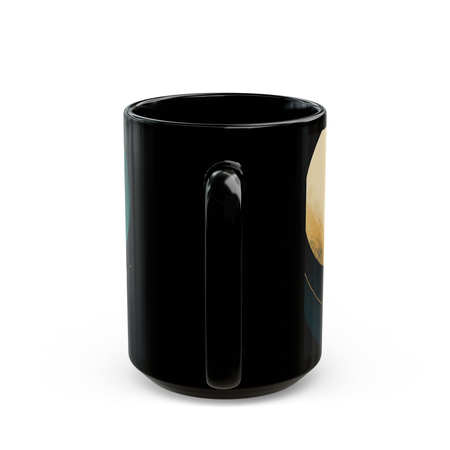 Abstract 1 -Soulful Collection-Teal & Gold Orb Black Coffee Mug — Modern Geometric Ceramic Cup (11oz/15oz)