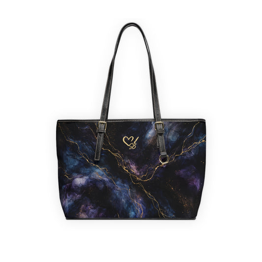Onyx-2025 Artisian Collection- PU Leather Shoulder Tote — Cosmic Black & Gold Overnight Bag