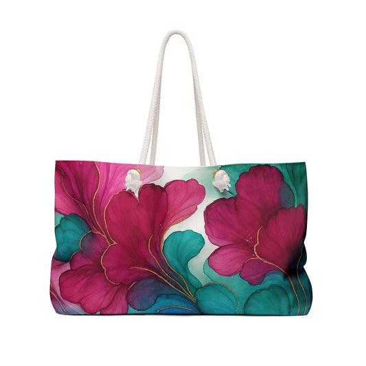 Crimson-Floral Weekender Bag - Perfect for Travel and Getaways