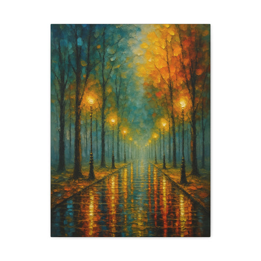 Autumn Street Lanterns Matte Canvas Art — Stretched 1.25"
