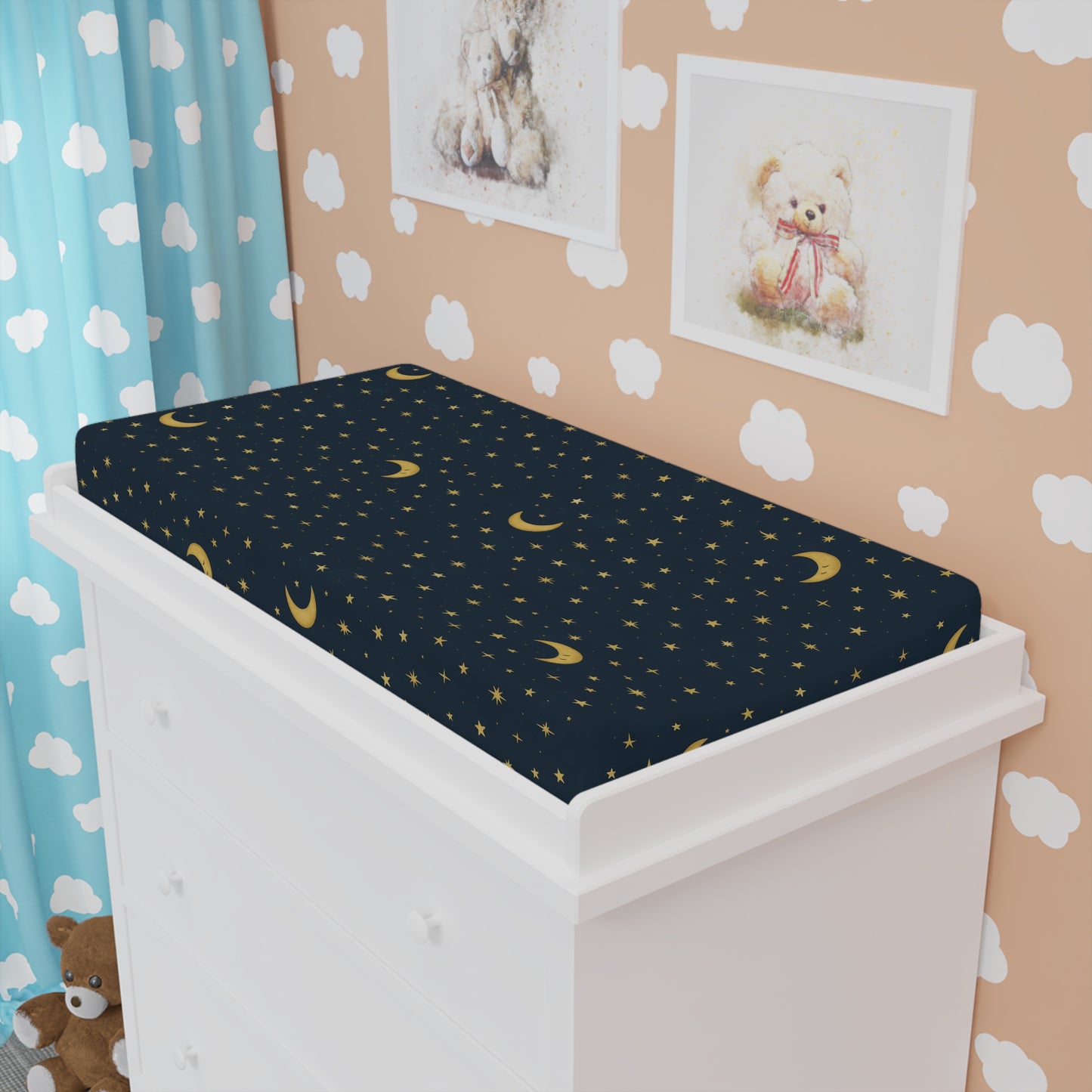To the Moon – Baby Changing Pad Cover | Celestial Dreams – Navy & Gold Nursery Bedding