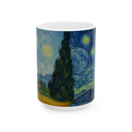 Van Gogh Landscape 3-Echoes of the Masters- Ceramic Mug — Serene Meadow & Sky Coffee Cup (11oz, 15oz)