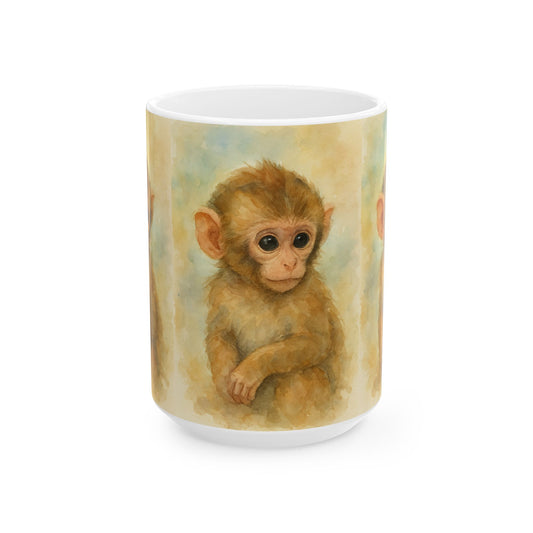 Baby Safari Collection, Cute Baby Monkey Accent Coffee Mug, Animal Lover Gift, Unique Ceramic Mug, Coffee Cup for Birthdays, Home Decor, Cute Gifts