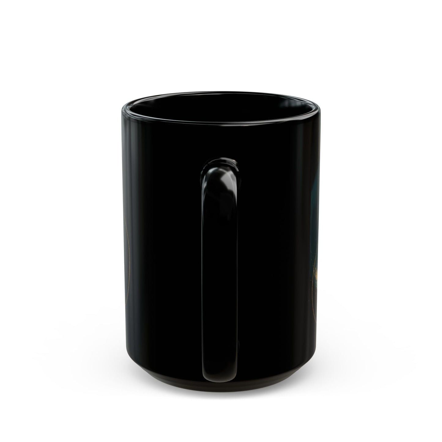 Abstract 2 -Soulful Collection-Teal Orbs Black Ceramic Mug — Modern Minimal Coffee Cup