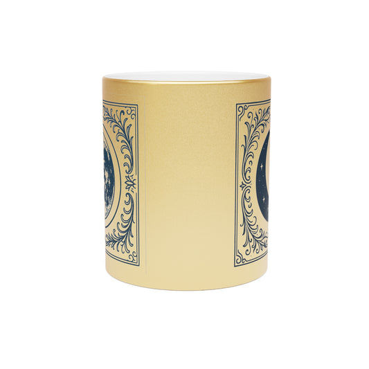 Metallic Waxing and Waining Moon Mug — Silver/Gold Celestial Coffee Cup