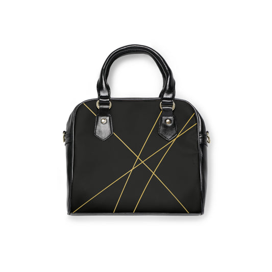 Michelle-2025 Artisian Collection-Shoulder Handbag — Black Gold Minimalist Heart Lines Tote