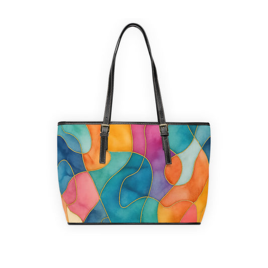 Vicky-2025 Artisan Luxe Collection- PU Leather Shoulder Bag – Vibrant Stained-Glass Tote