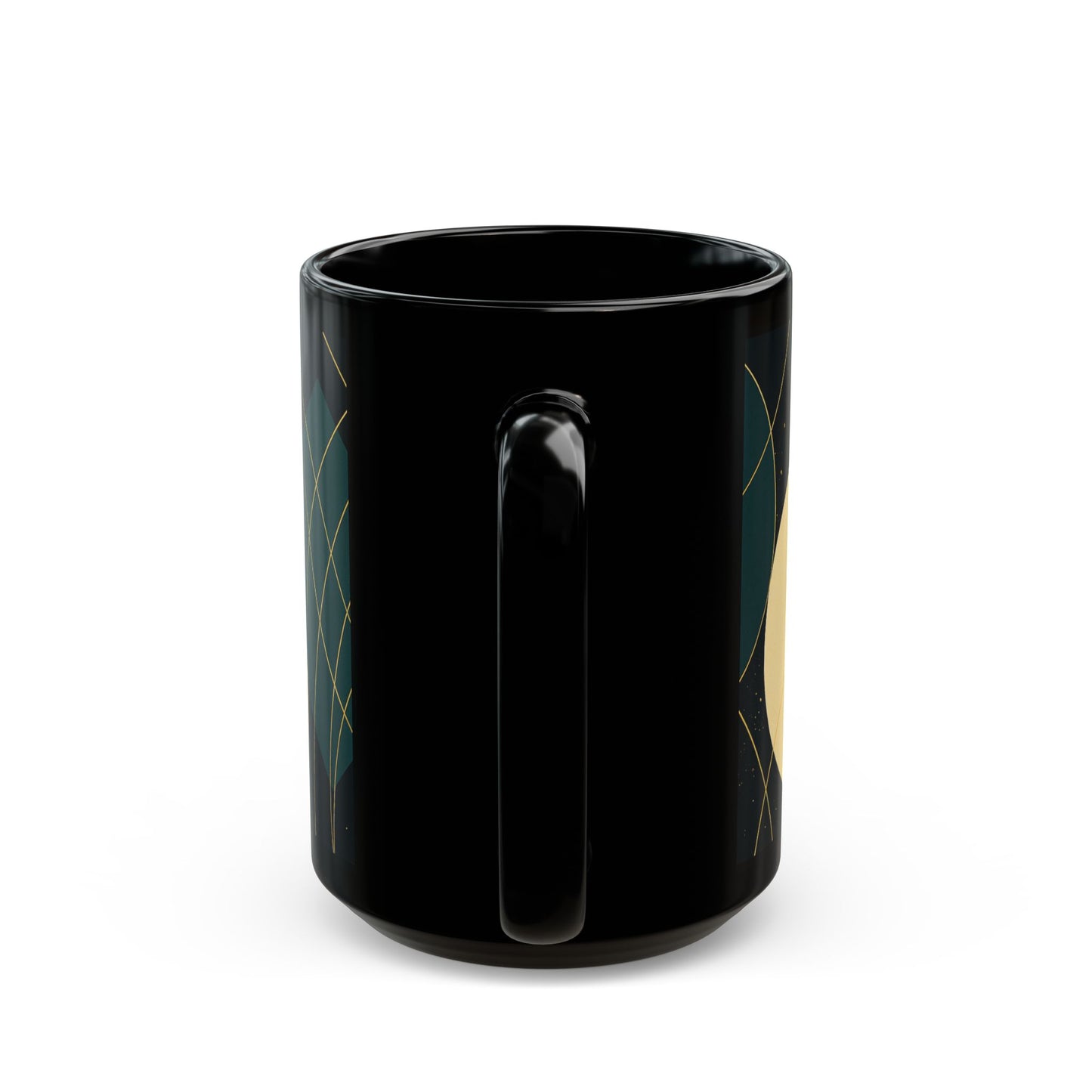 Modern Geometric Black Coffee Mug-Soulful Collection — Abstract Teal & Gold Minimalist Design (11oz/15oz)