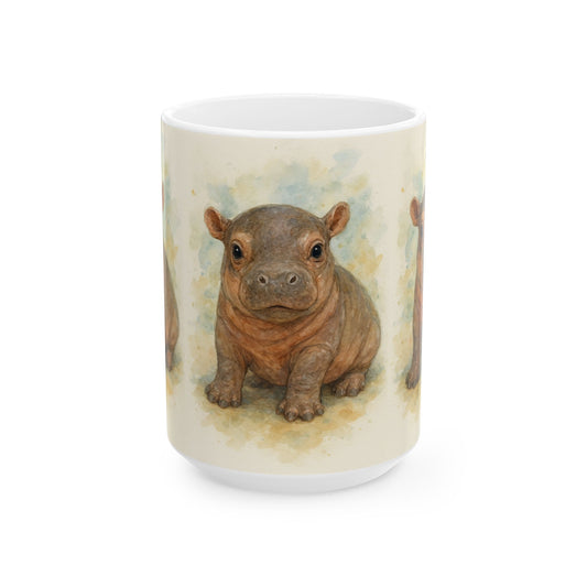 Baby Hippo Accent Coffee Mug, Animal Lover Gift, Unique Ceramic Mug, Coffee Cup for Birthdays, Home Decor, Cute Gifts