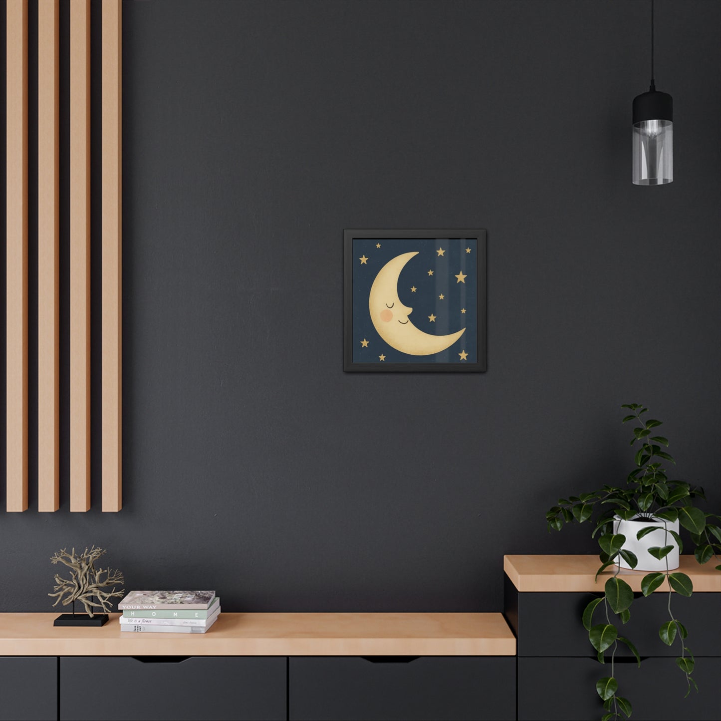 To the Moon & Stars Framed Poster — “Blushing Moon” Celestial Dreams Nursery Wall Art