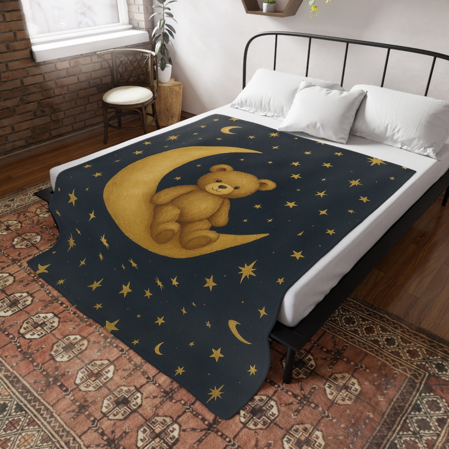 To the Moon Velveteen Plush Blanket — Celestial Dreams-Cozy Starry Night Baby Throw