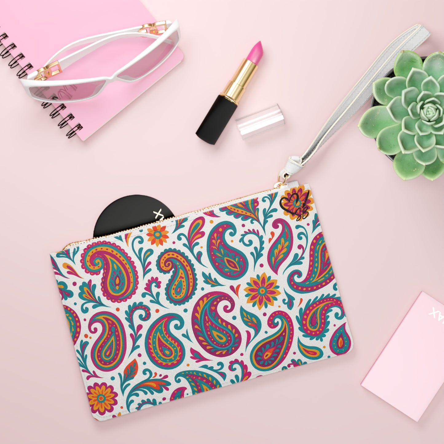 Paisley Floral Clutch Bag — Colorful Boho Wristlet Purse