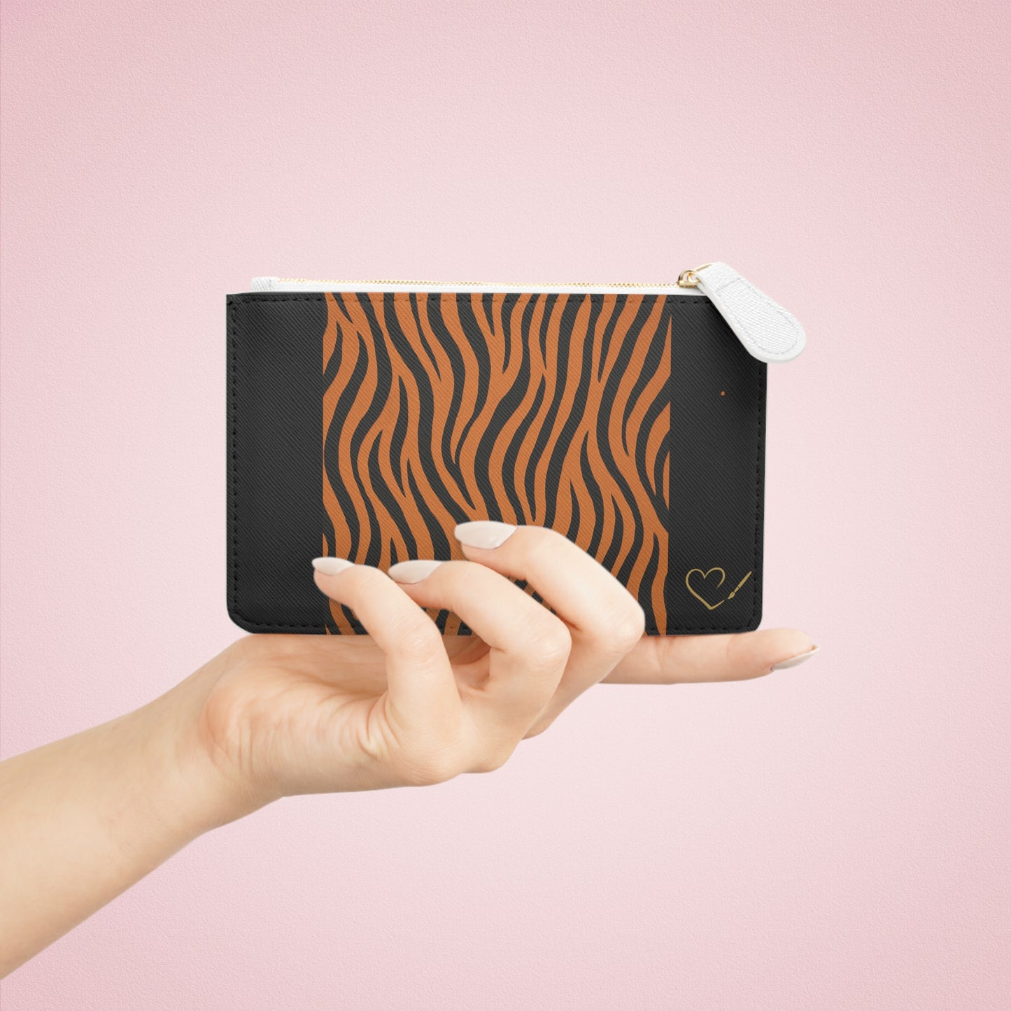Tiger Stripe Mini Clutch Bag — Small Zip Wristlet with Orange & Black Animal Print