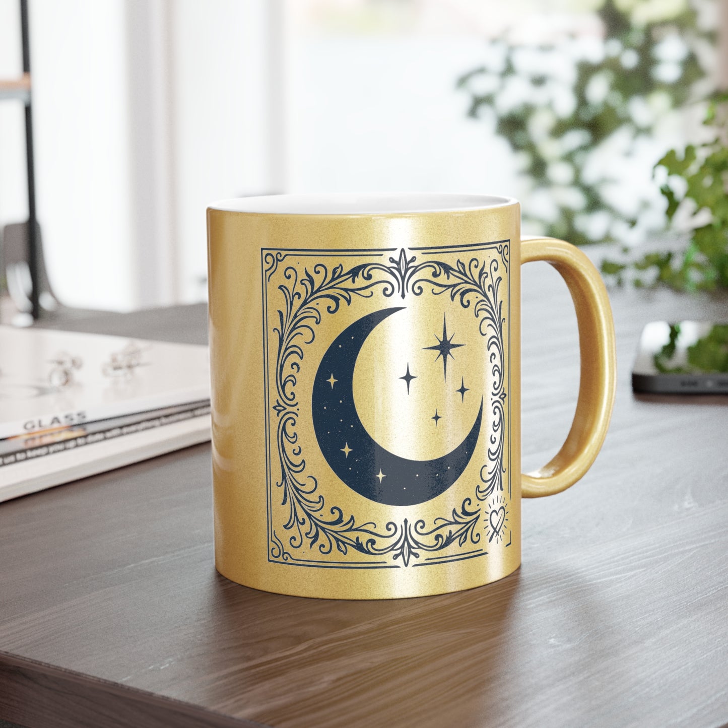 Metallic Waxing and Waining Moon Mug — Silver/Gold Celestial Coffee Cup