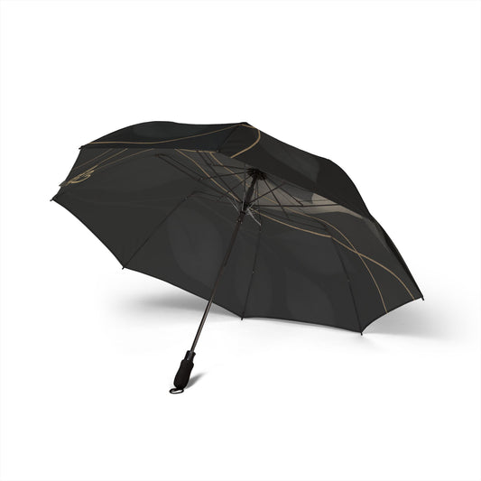 Shirley-2025 Artisian Collection-Foldable Umbrella — Elegant Black Abstract Leaf Design, Semi-Automatic Compact Travel Umbrella