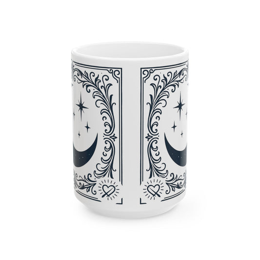 Mystic Moon Ceramic Mug 2— Vintage Crescent Moon & Stars Coffee Cup (11oz/15oz)