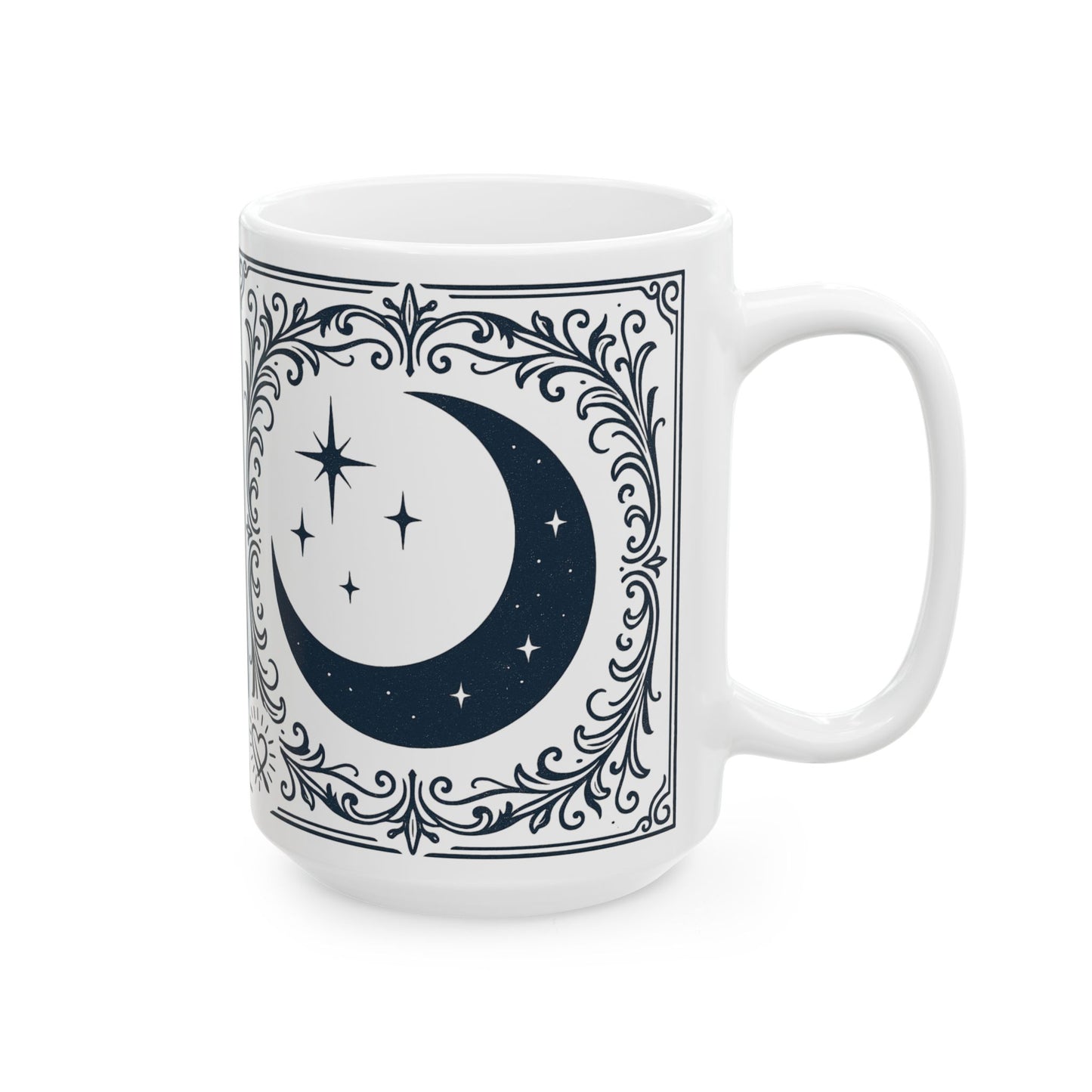 Mystic Moon Ceramic Mug 2— Vintage Crescent Moon & Stars Coffee Cup (11oz/15oz)