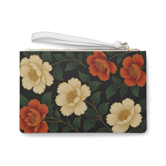 Peony Floral Clutch Bag — Vintage Cream & Rust