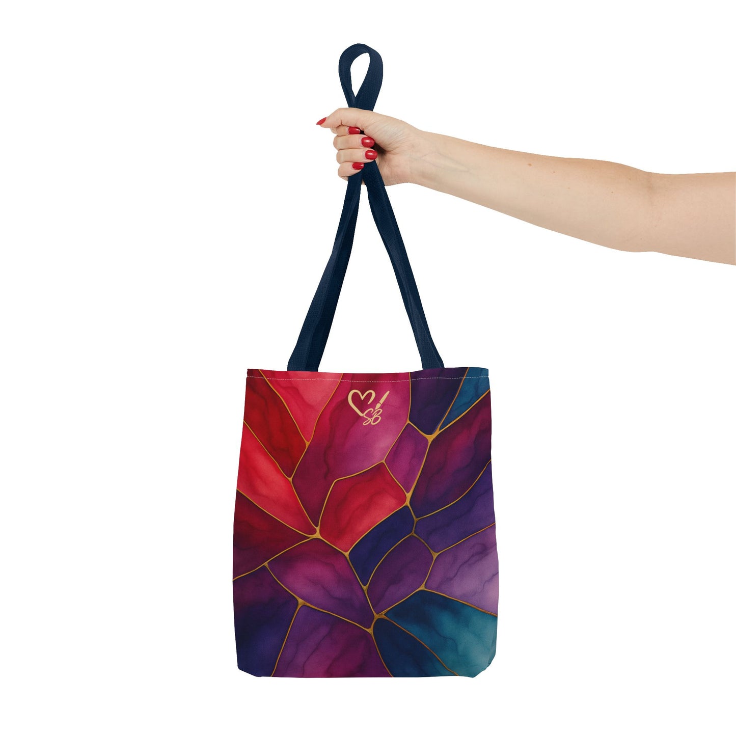 Shelby-2025 Artisan Luxe Collection-Tote Bag — Jewel-Tone Stained Glass Floral Pattern Tote