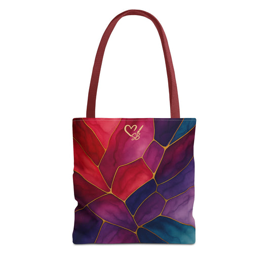 Shelby-2025 Artisan Luxe Collection-Tote Bag — Jewel-Tone Stained Glass Floral Pattern Tote