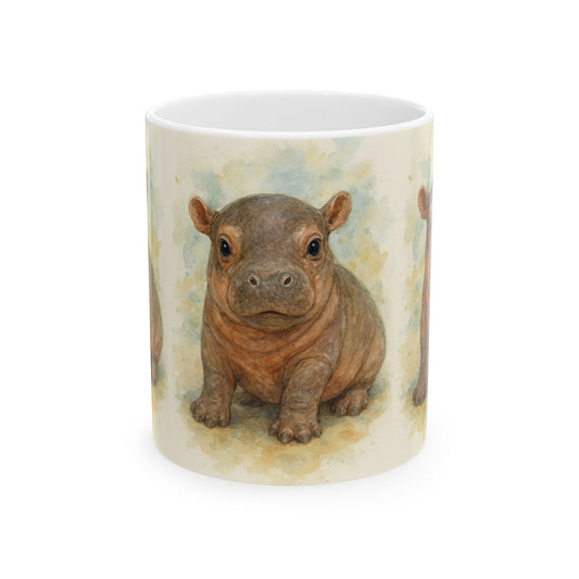 Baby Hippo Accent Coffee Mug, Animal Lover Gift, Unique Ceramic Mug, Coffee Cup for Birthdays, Home Decor, Cute Gifts