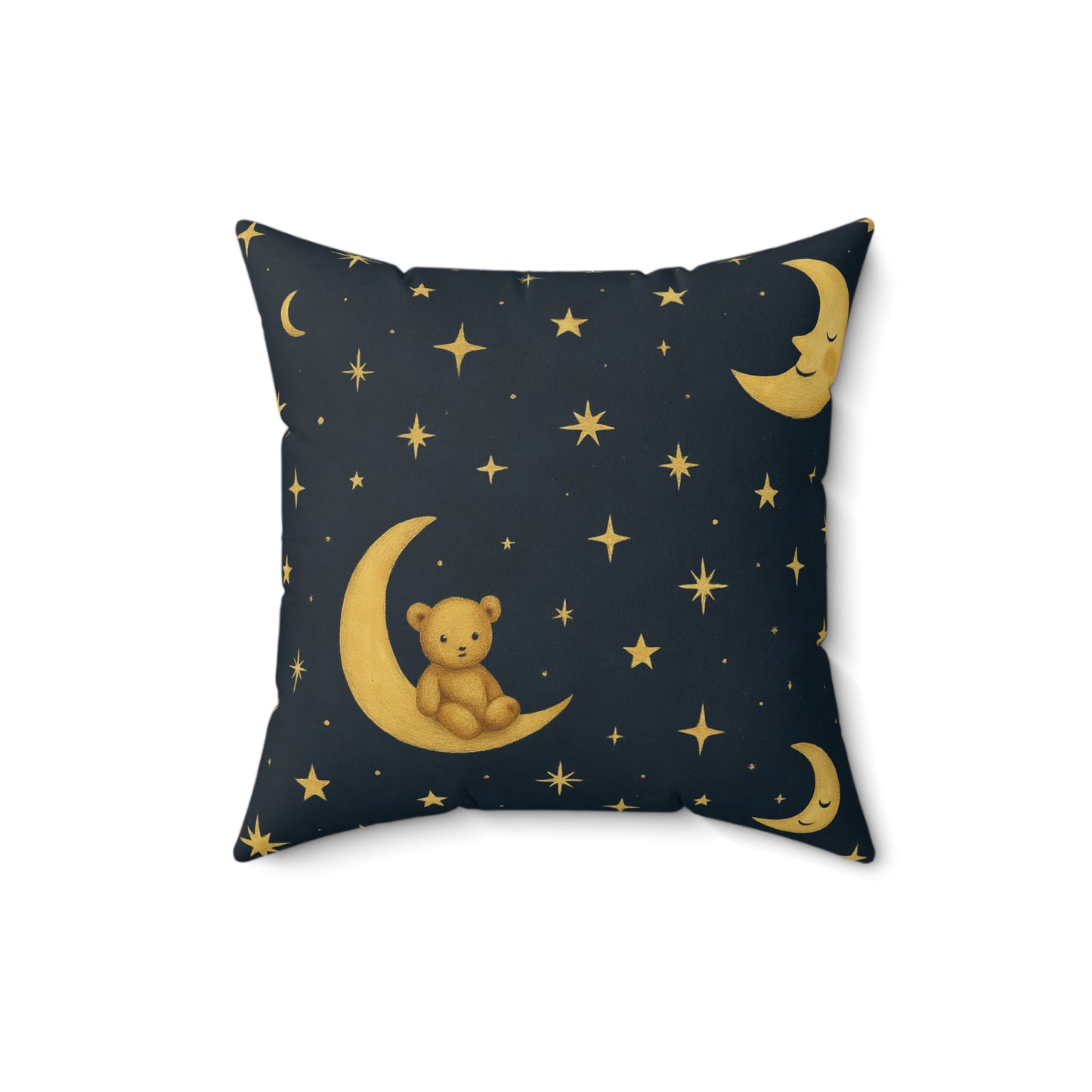 To the Moon-Teddy on Moon  2 -Faux Suede Pillow — Nursery Night Sky Decorative Throw Pillow
