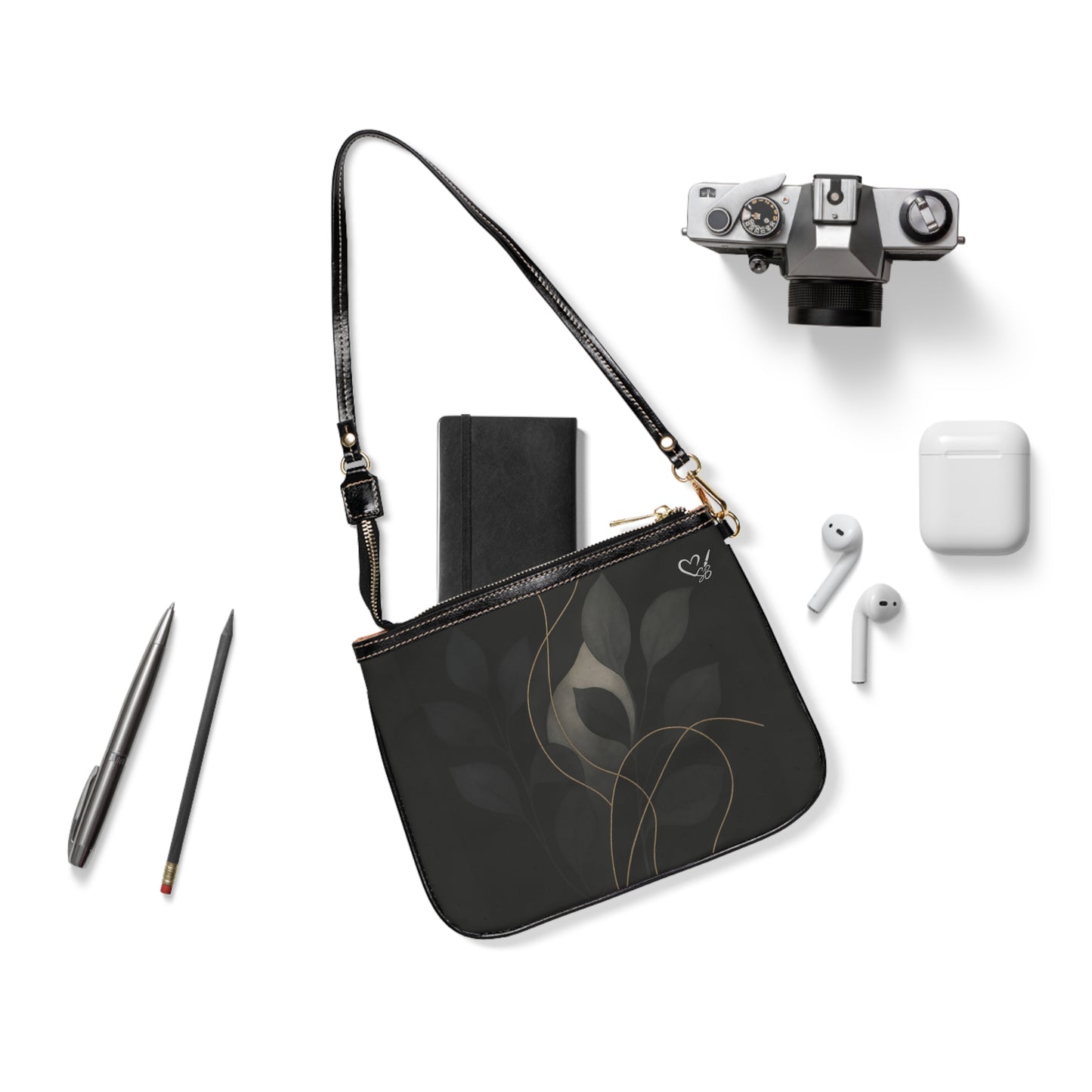 Shirley-Artisan Luxe Collection-Small Shoulder Bag — Elegant Dark Floral Crossbody Purse