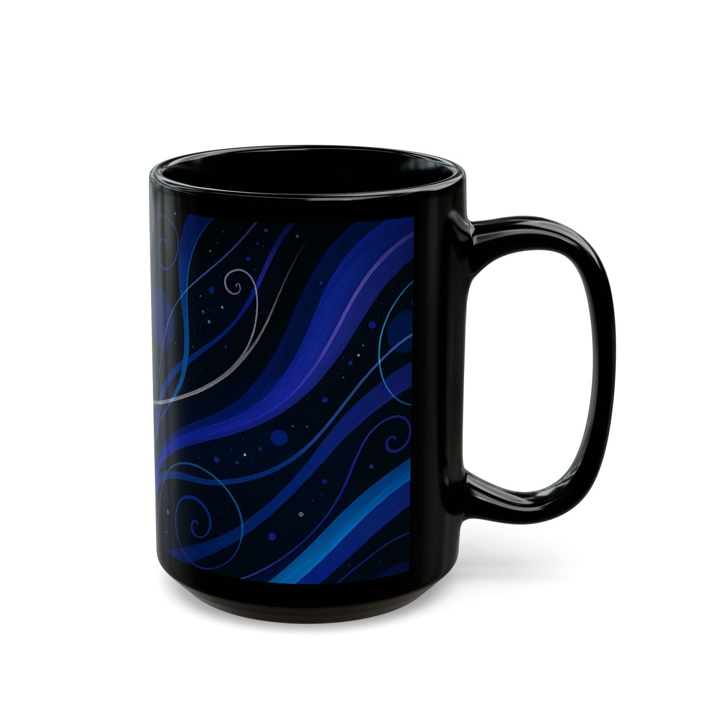 Midnight Bloom 2-Soulful Collection -Black Ceramic Mug — Swirl Coffee Cup (11oz & 15oz)