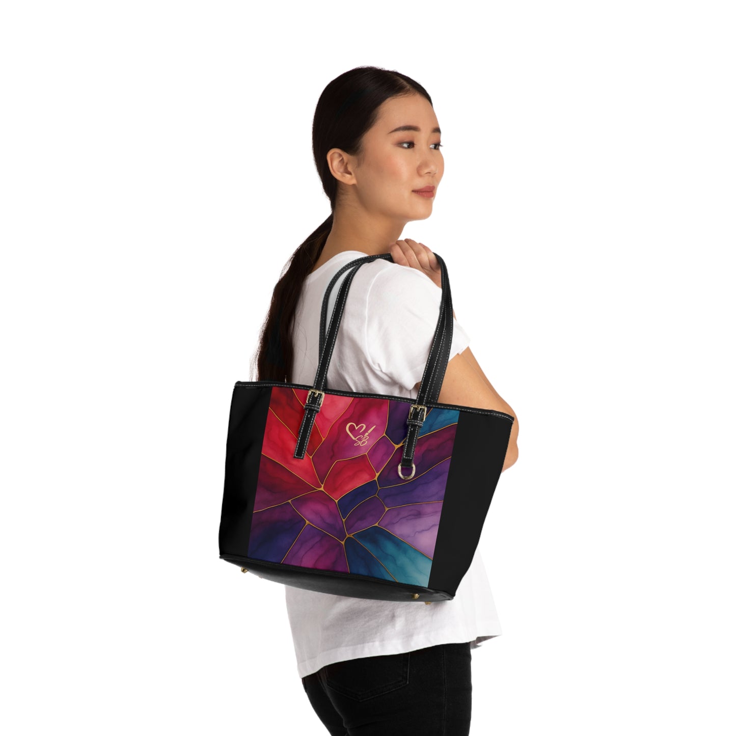 Shelby-2025 Artisan Luxe Collection-Tote Bag — Abstract Stained Glass Floral Shoulder Tote (PU Leather)