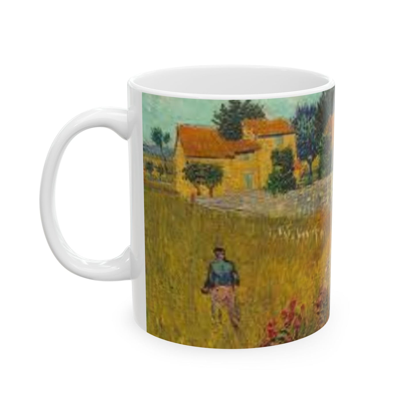 Van Gogh Landscape 2-Echoes of the Masters- Ceramic Mug — Serene Meadow & Sky Coffee Cup (11oz, 15oz)