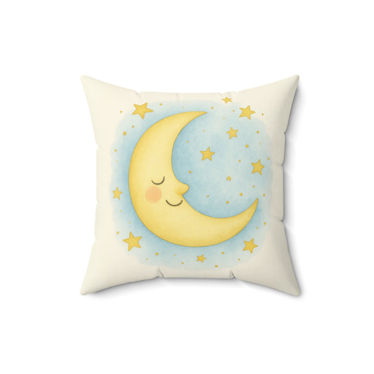 Teddy and Moon-Sleeping Moon Decorative Pillow — Nursery Throw Pillow for Baby Room