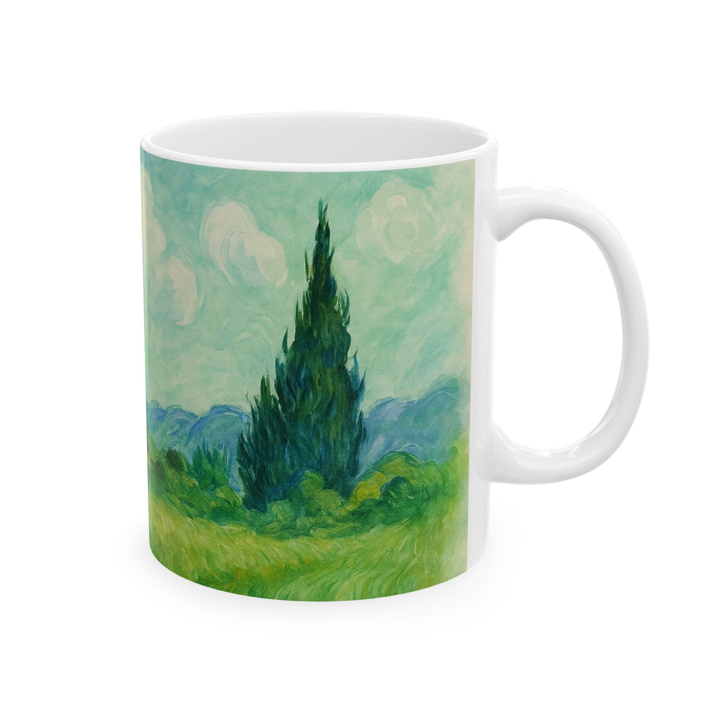 Van Gogh Landscape-Echoes of the Masters- Ceramic Mug — Serene Meadow & Sky Coffee Cup (11oz, 15oz)