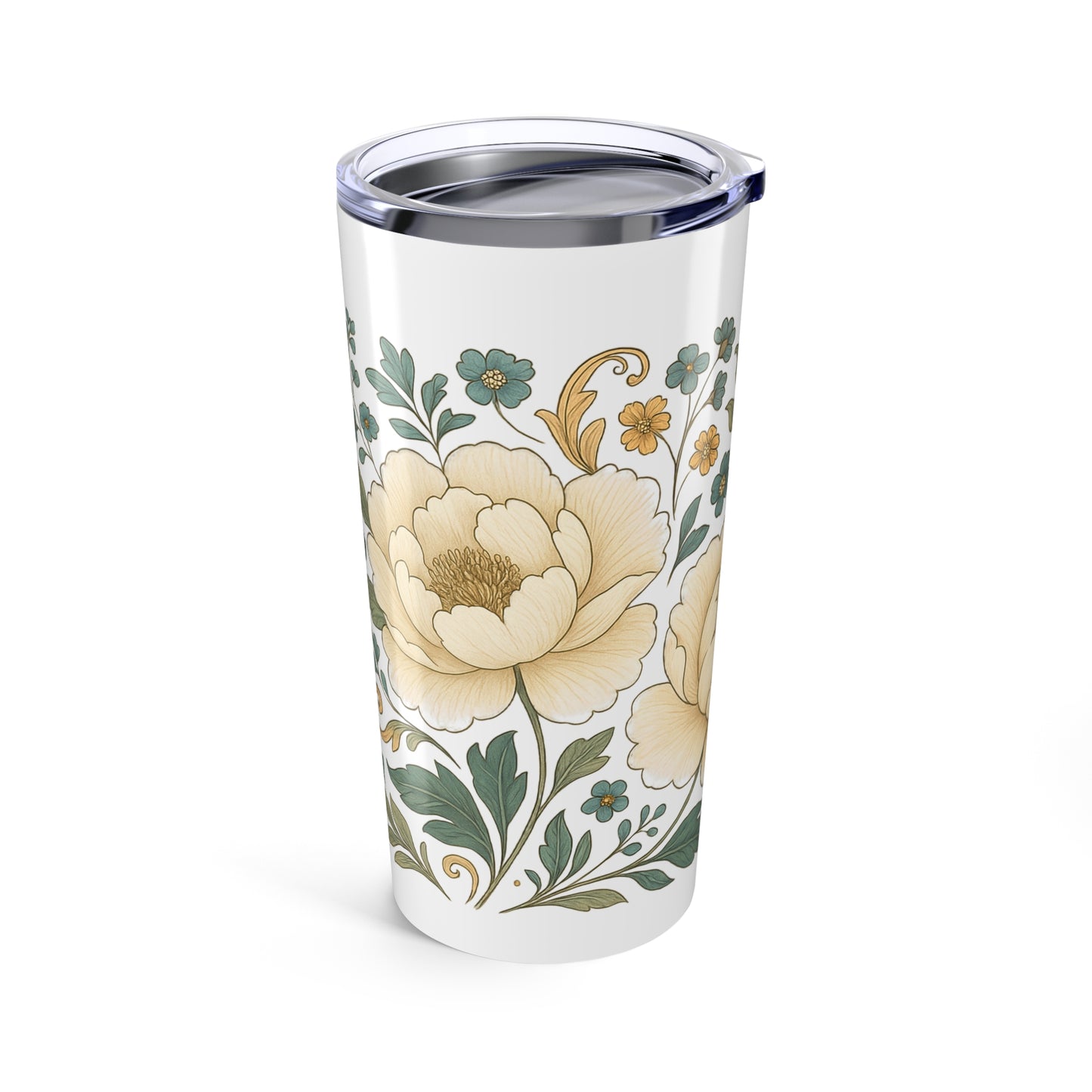 Vintage Cream Peony Travel Cup-20oz Floral Tumbler