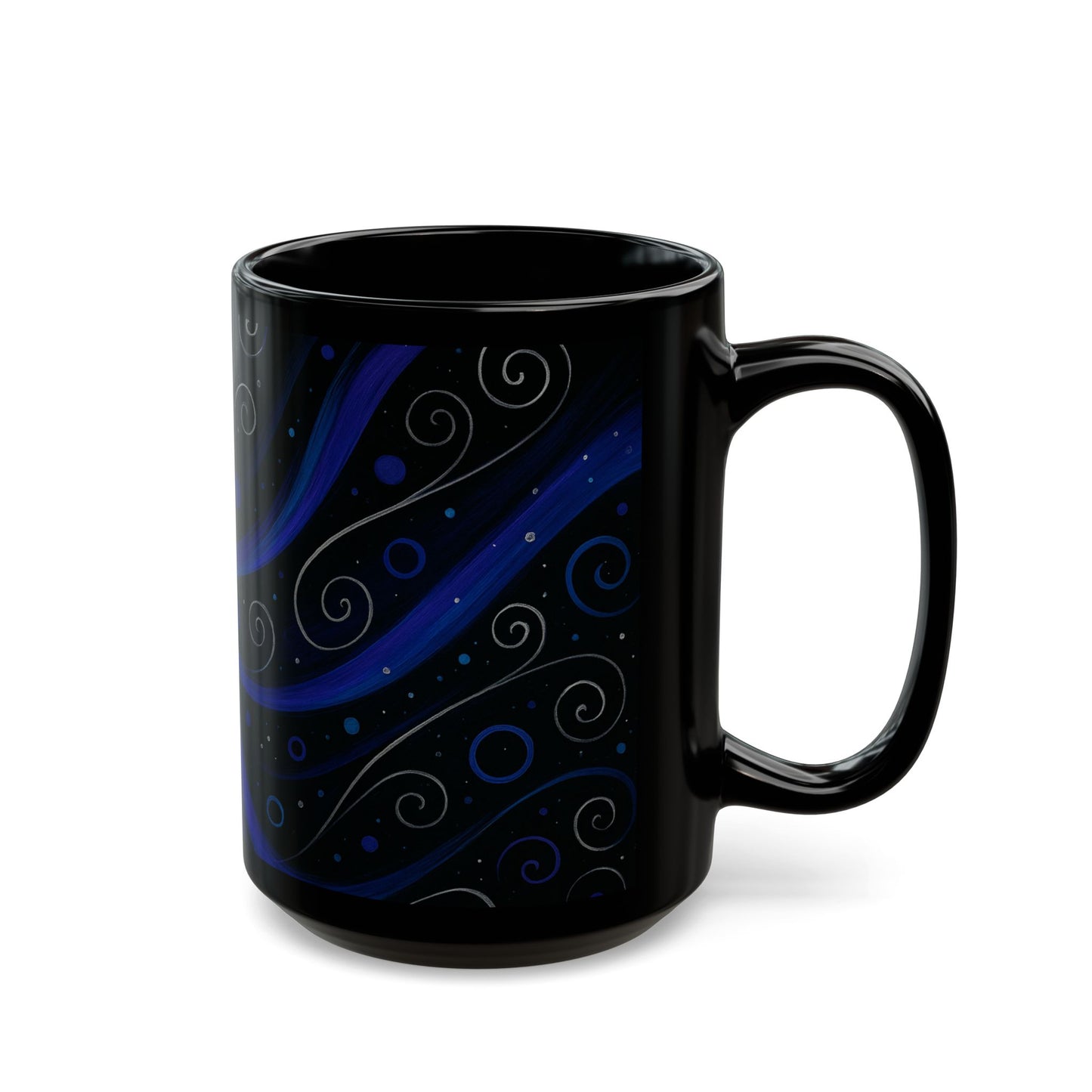 Midnight Blooms 3-Soulful Collection-Black Ceramic Mug — Midnight Swirl Coffee Cup (11oz & 15oz)