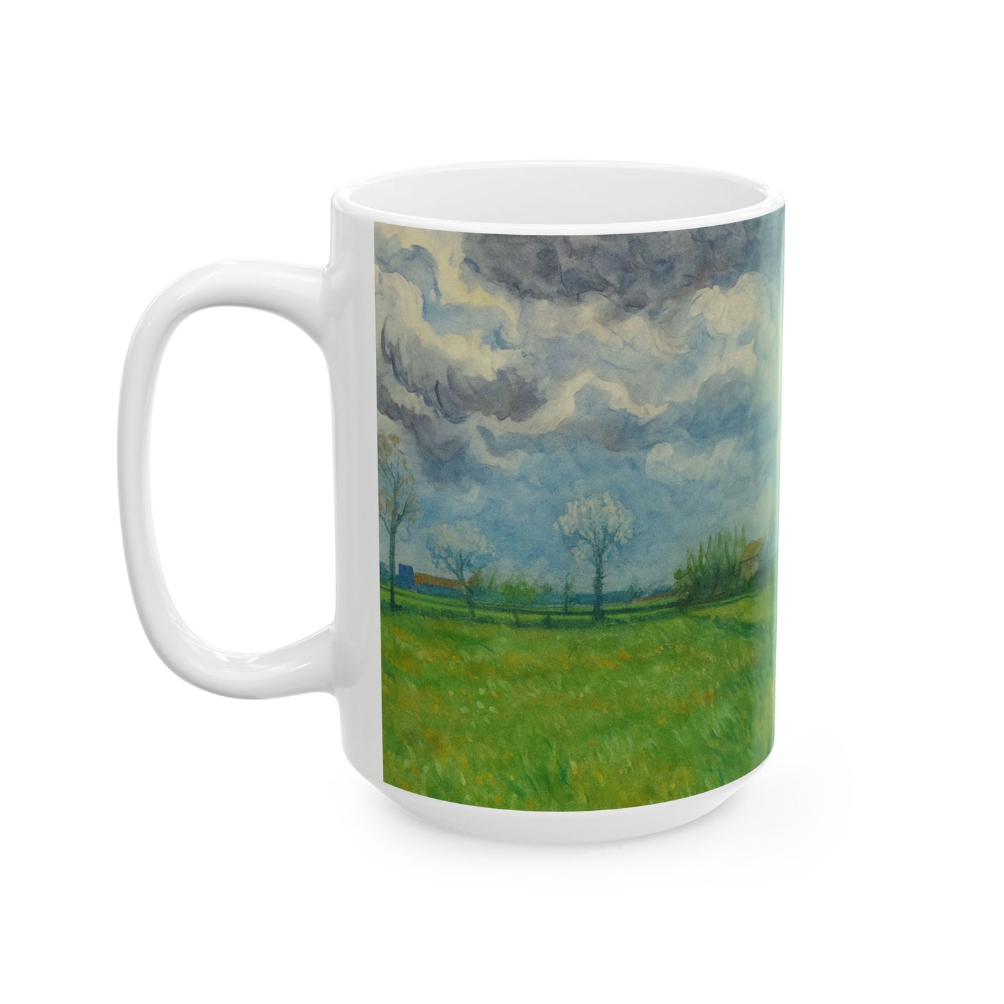Van Gogh Landscape-Echoes of the Masters- Ceramic Mug — Serene Meadow & Sky Coffee Cup (11oz, 15oz)