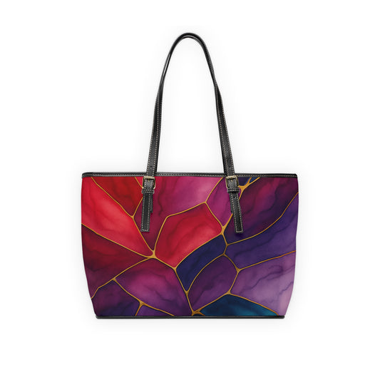 Shelby-2025 Artisian Collection— Stained Glass Floral PU Leather Shoulder Tote