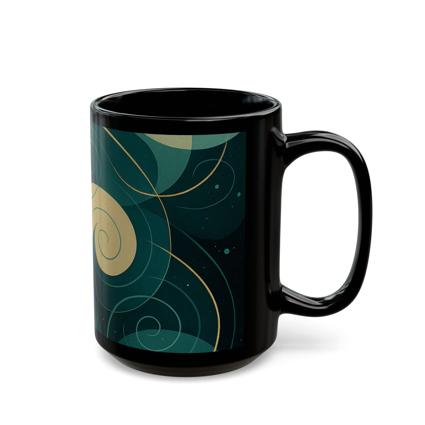 Emerald Wave-Soulful Collection- Black Coffee Mug — 11oz/15oz Abstract Teal Swirl Ceramic